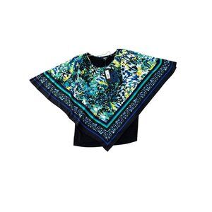 Silk-Like Poncho-Style Blouse With Vibrant Abstract Floral Print & Black Back Pa